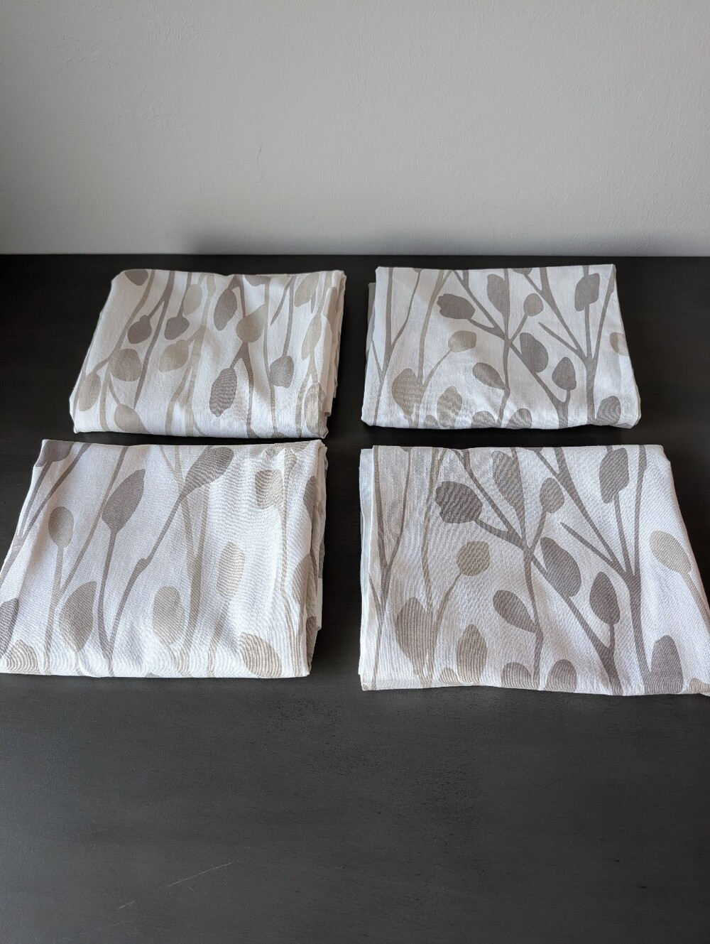 4 DKNY Cream Gray 100% Cotton Curtain Size 82"X47" Light Filtering Abstract Leaf